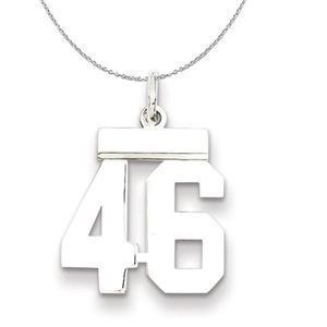 Silver, Athletic Collection, Small Polished Number 46 Necklace - 16 In